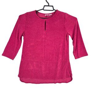 Womens Chicos Travelers Pink Slinky Knit Acetate Top Keyhole Neck 3/4 Sleeve 0
